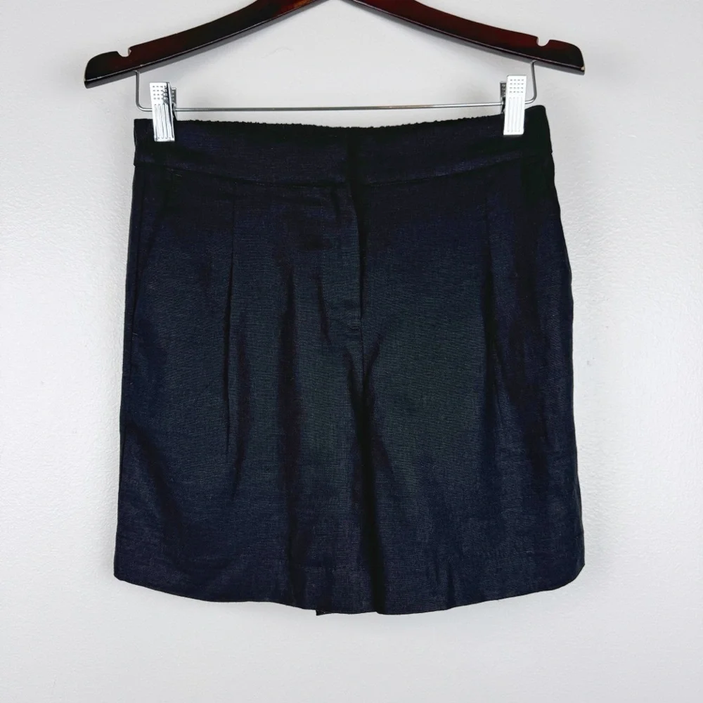 J. Crew Elastic Back Linen Blend Pleated Shorts Black Size 2 NWOT